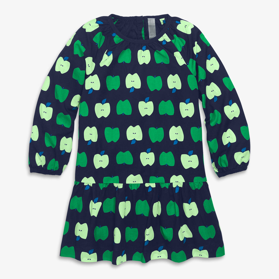Kids long sleeve swing dress in apple orchard
