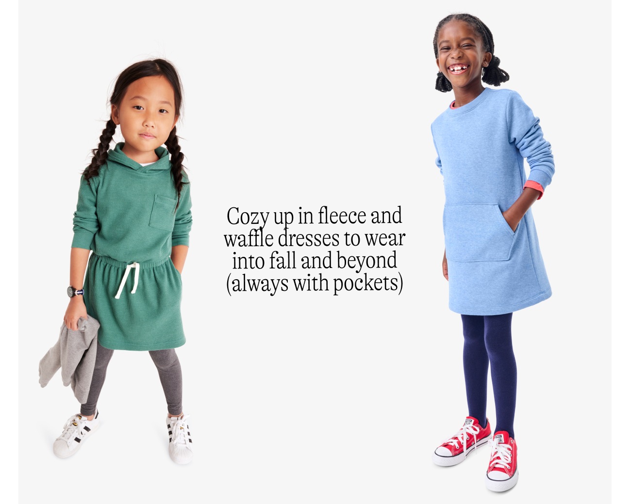 Cozy up in fleece and waffle dresses to wear into fall and beyond (always with pockets)