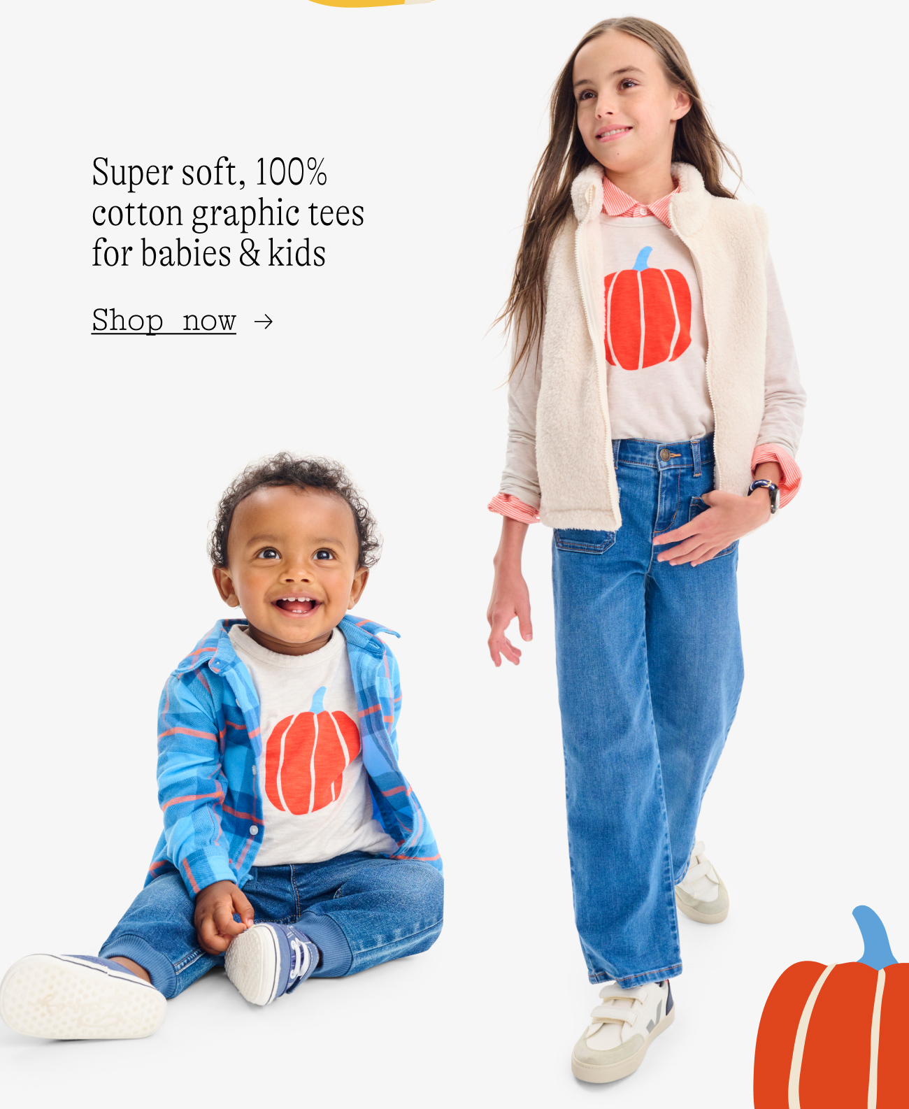 Super soft, 100% cotton graphic tees for babies & kids