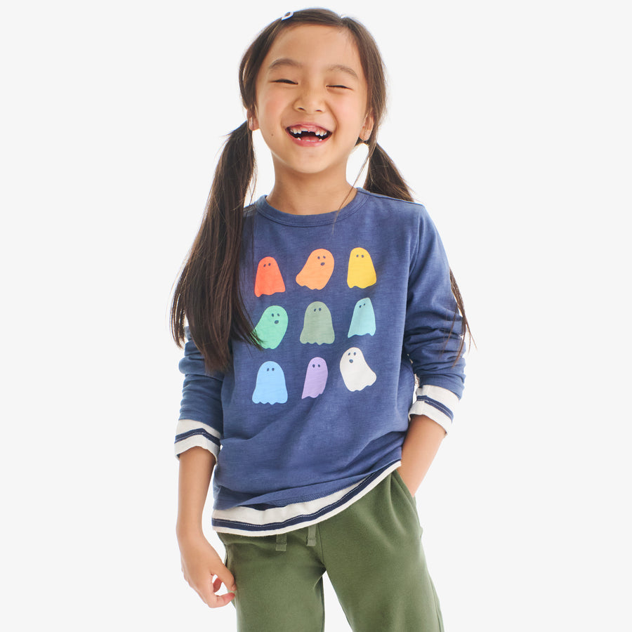 Kids long sleeve rainbow ghosts tee