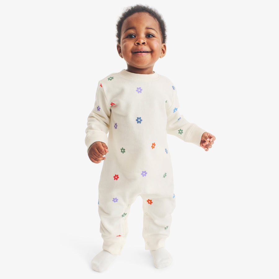 Baby sweatshirt romper in mini blooms