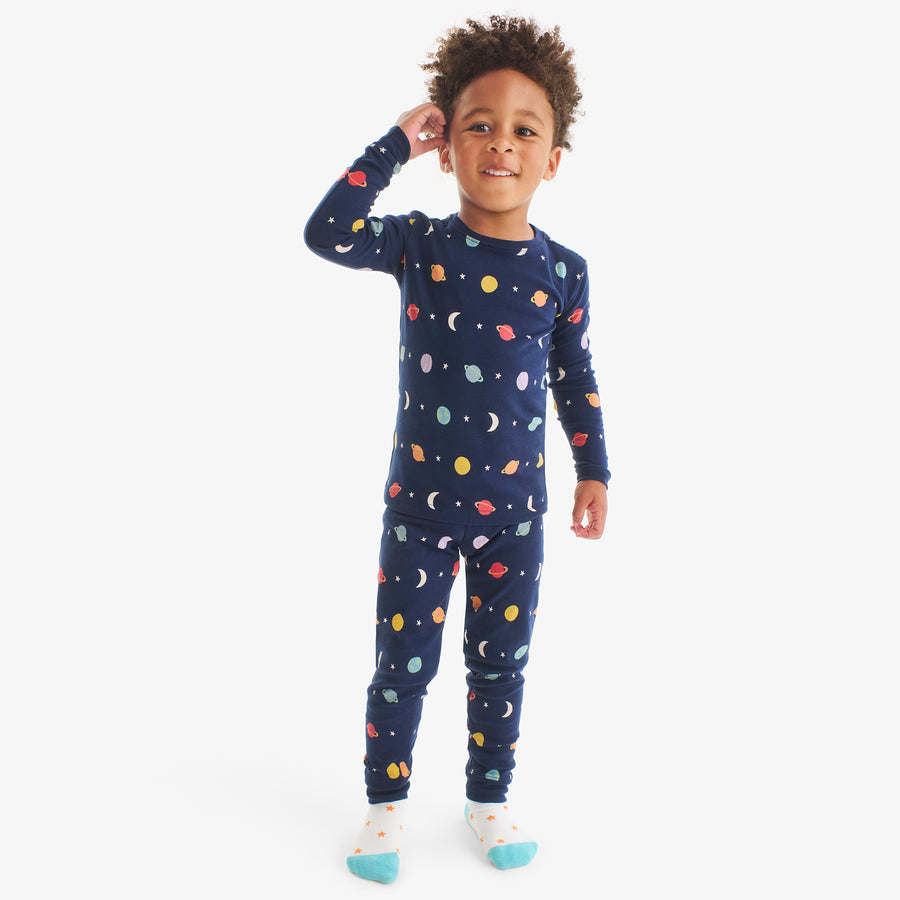 Kids organic PJ pant in rainbow galaxy