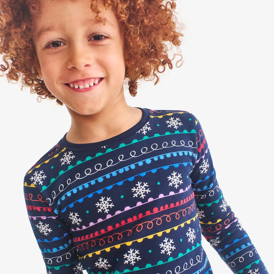 Kids organic long sleeve PJ top in rainbow fair isle