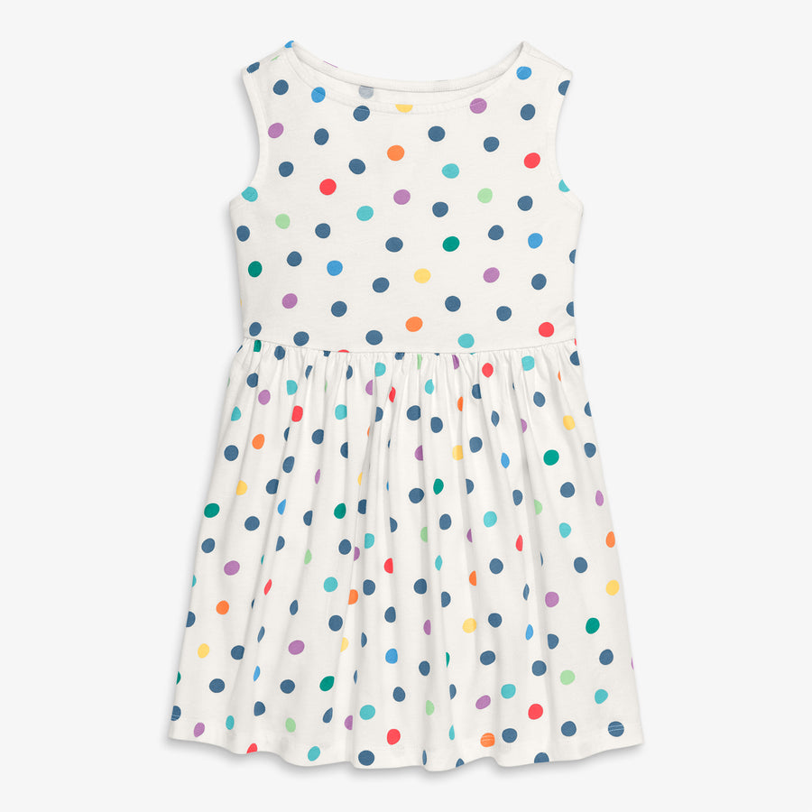 Kids recess dress in rainbow confetti dots