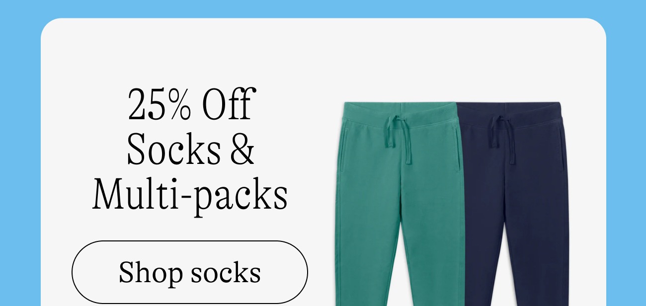 25% Off Socks & Multi-packs shop socks