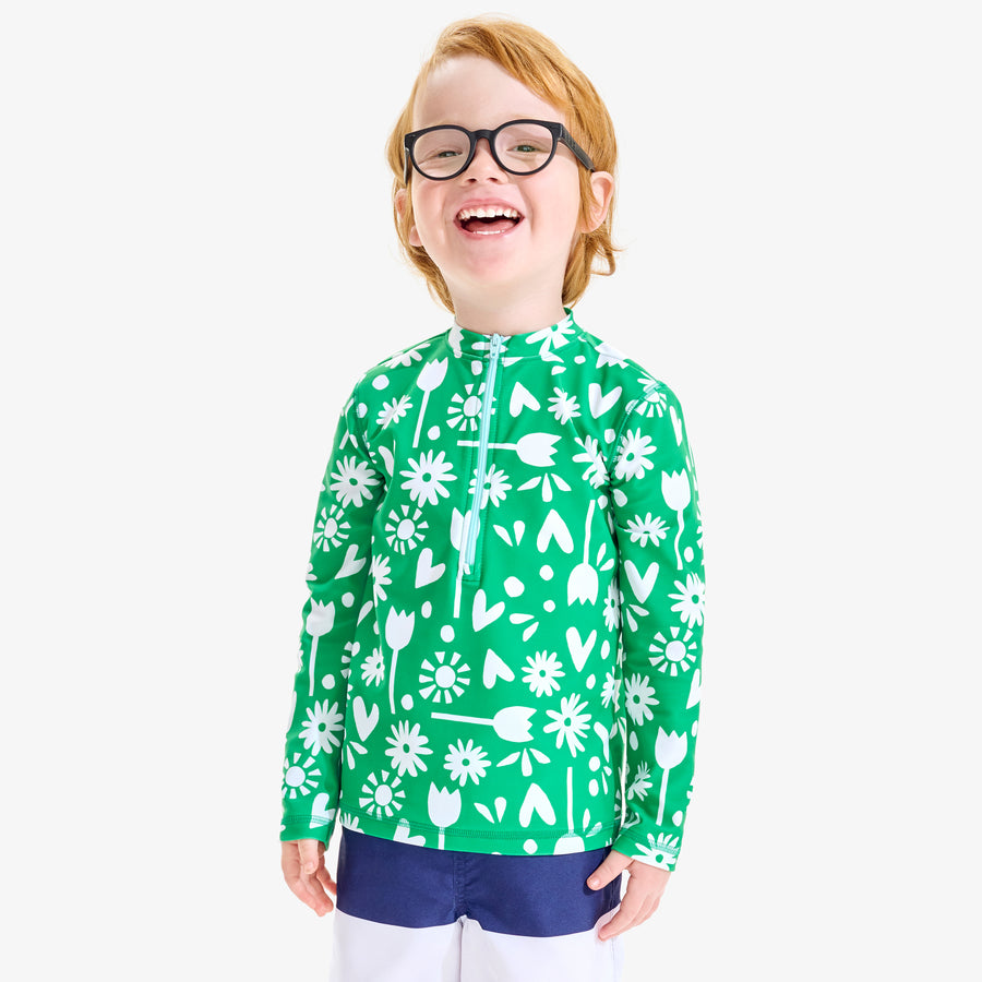 Clearance kids long sleeve half-zip rash guard in garden party
