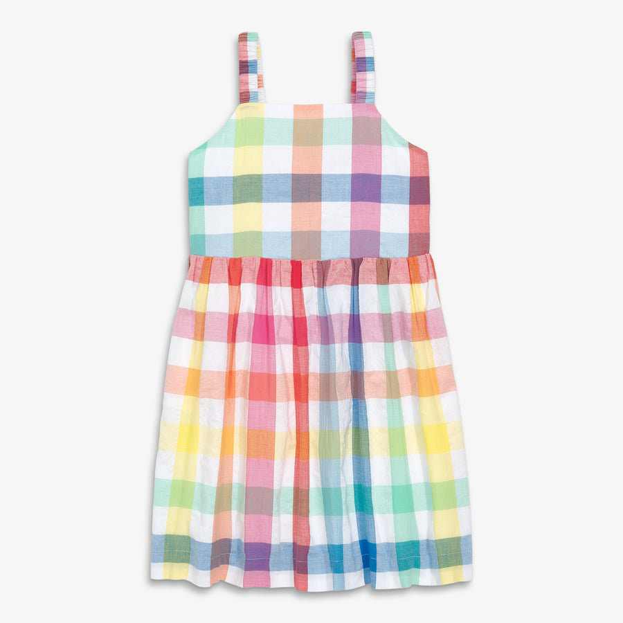 Kids woven tank sundress in rainbow gingham