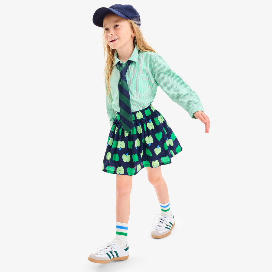 Kids pull-on pocket skirt in apple orchard