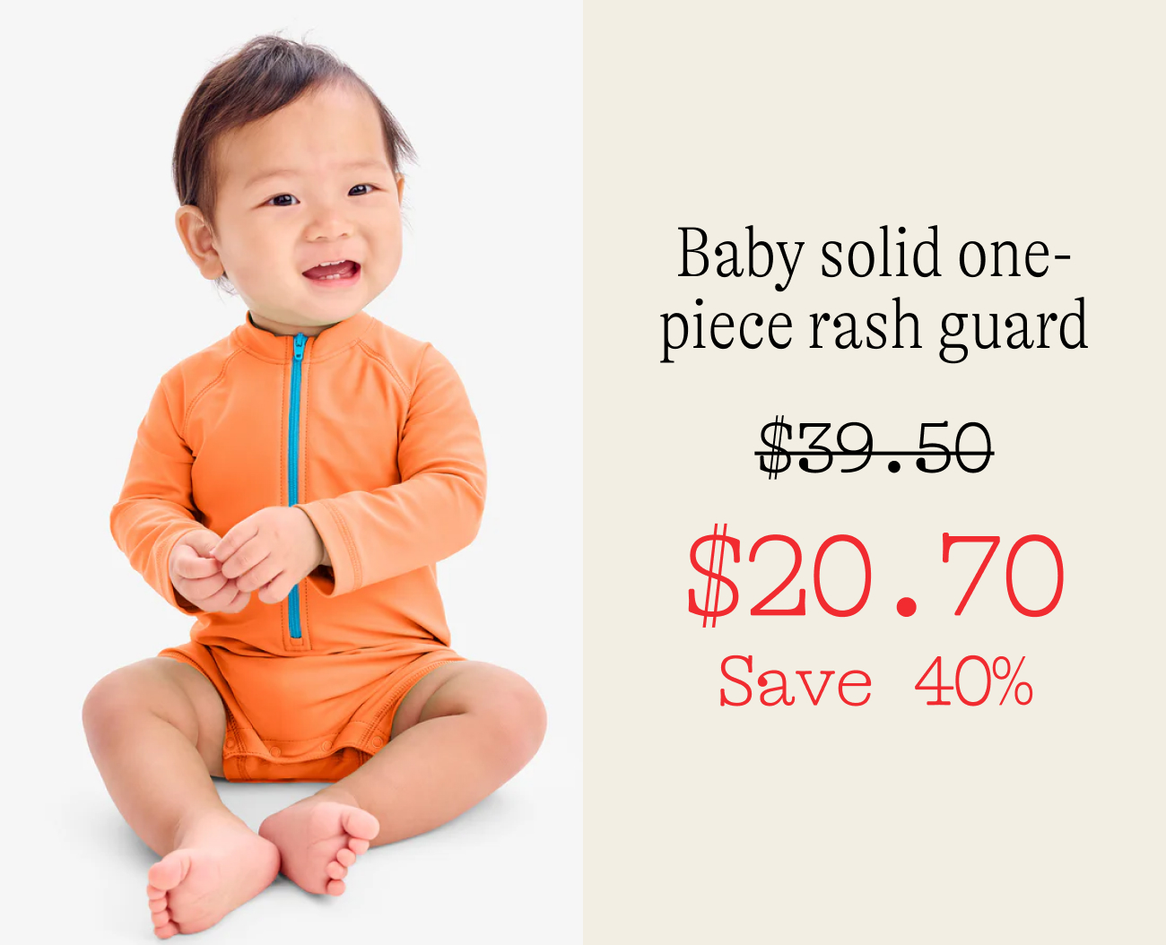 Baby solid one-piece rash guard $20.70 Save 40%