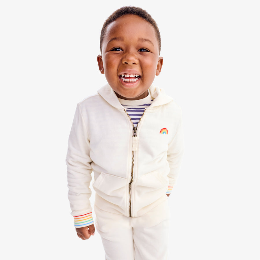 Kids embroidered stripe trim zip hoodie