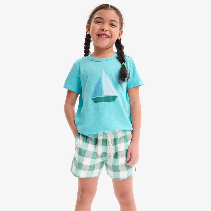 Kids beach short in gingham