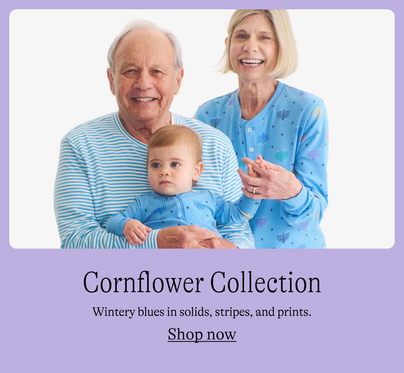 Cornflower Collection Wintery blues in solids, stripes, and prints.