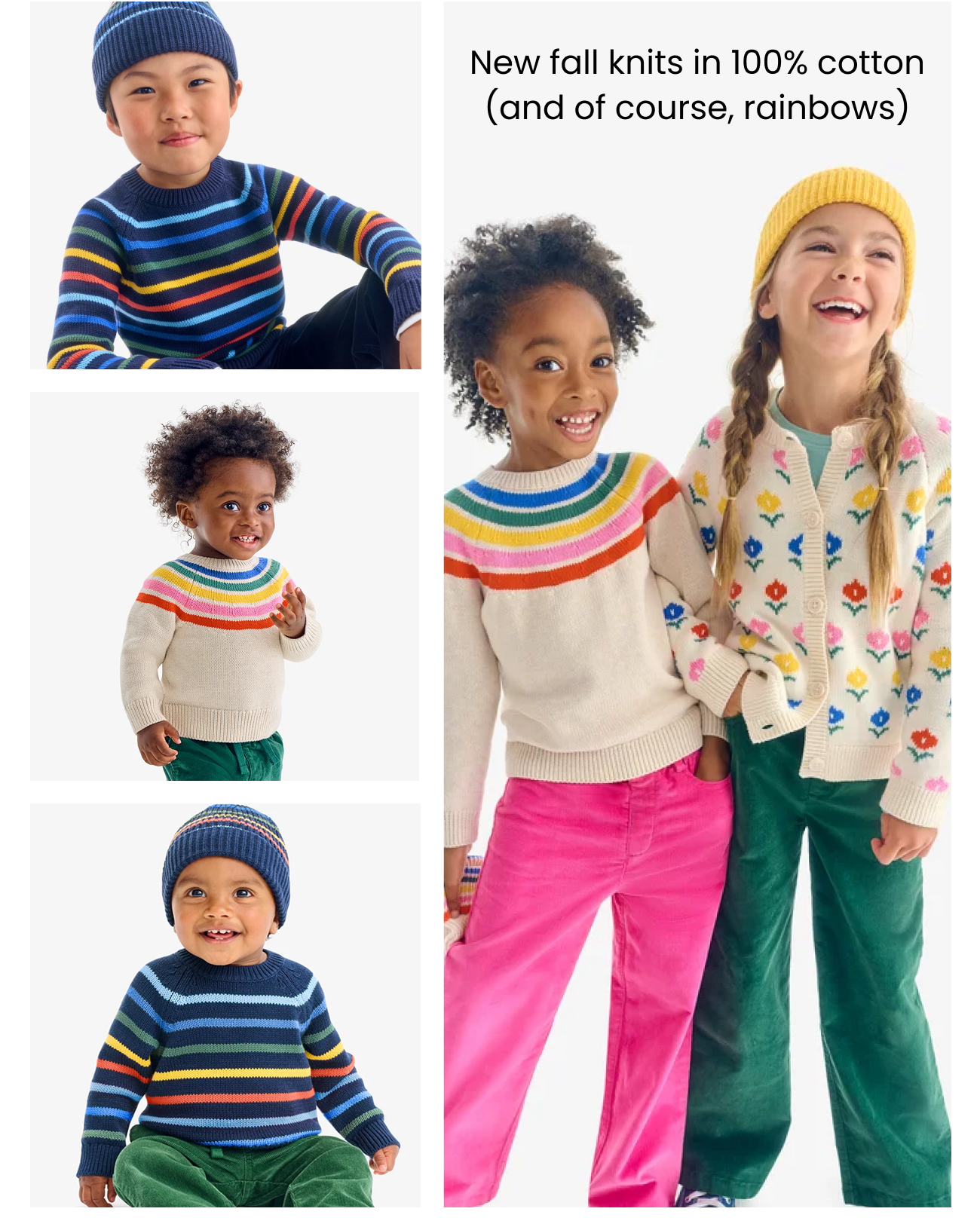 New fall knits in 100% cotton (and of course, rainbows)