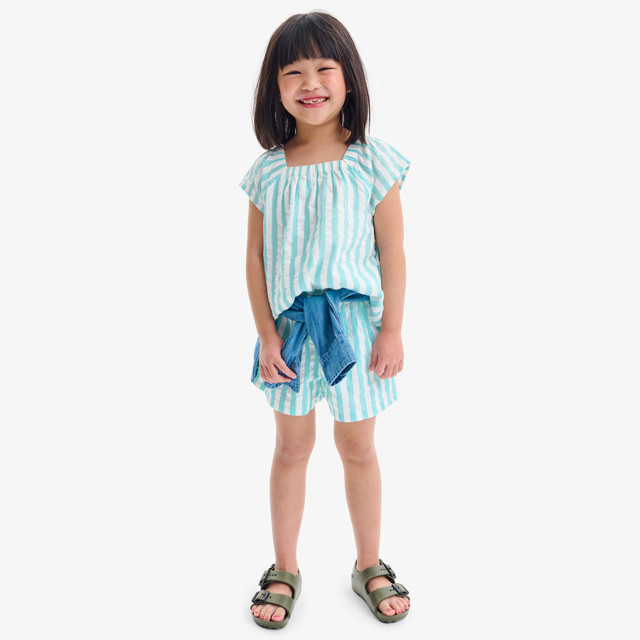 Kids picnic top in seersucker stripe