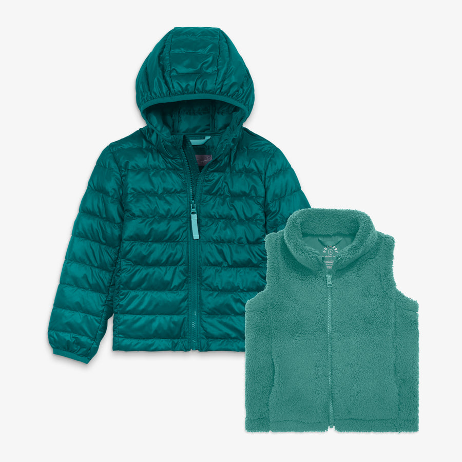 Kids lightweight puffer and vest bundle