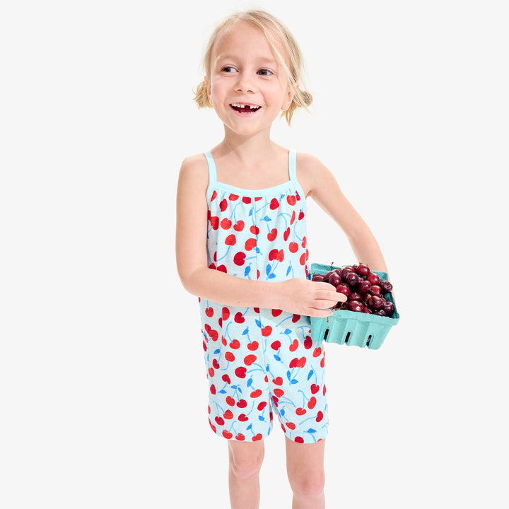 kids tank romper in cherries