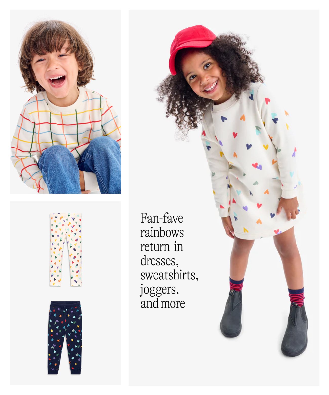 Fan-fave rainbows return  in dresses, sweatshirts, joggers,  and more