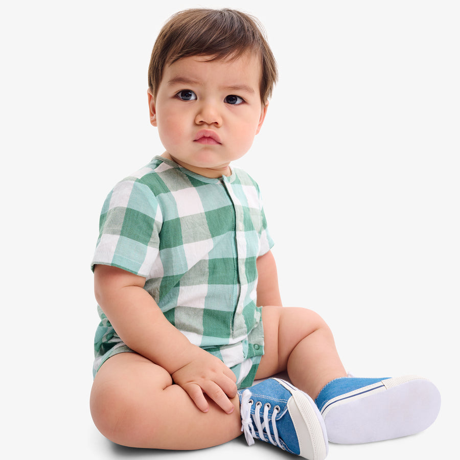 Baby henley picnic shortie in gingham