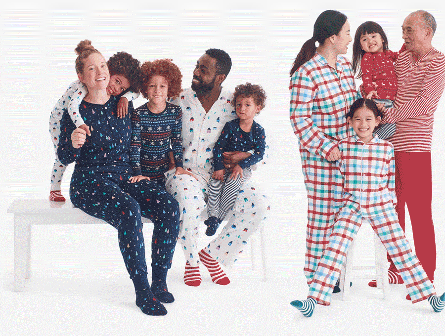 Holiday PJs For All Are  Here Now! Our holiday PJs are making an early entrance this year. Shop our colorful collection of mix-and-match prints for baby, kids, and adults. shop now