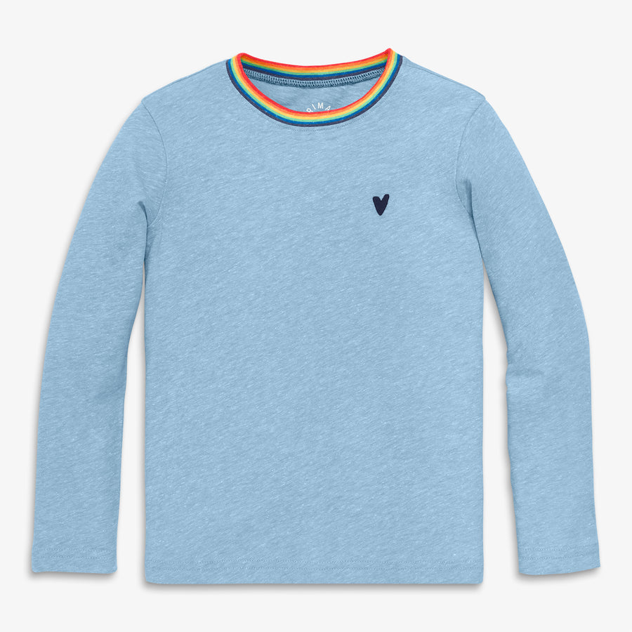 Kids long sleeve heathered embroidered heart tee