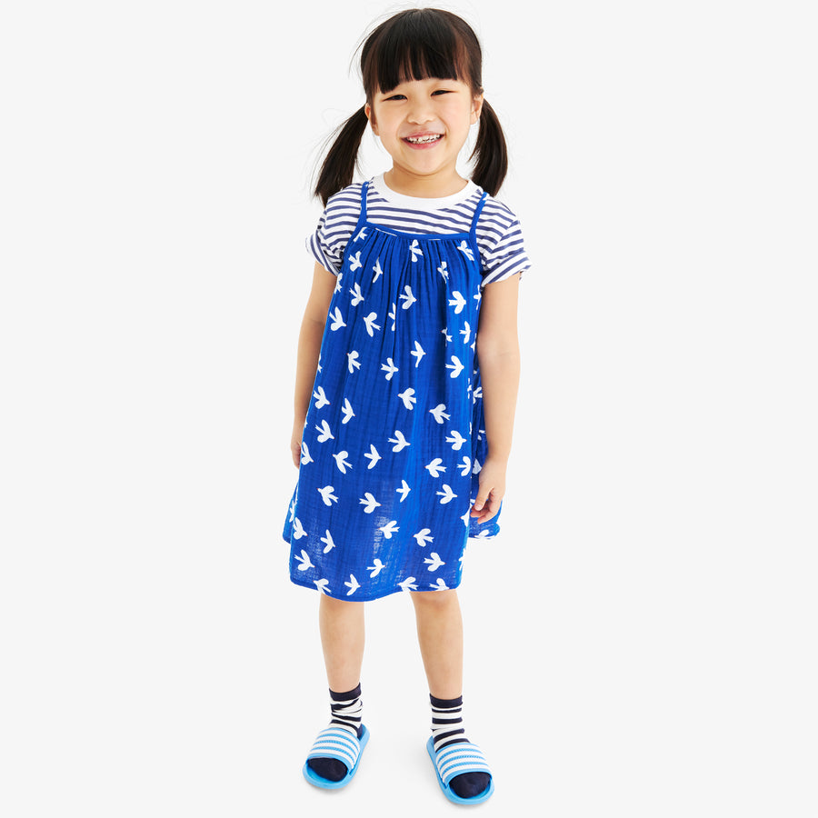 Kids gauze tank dress in bluejays
