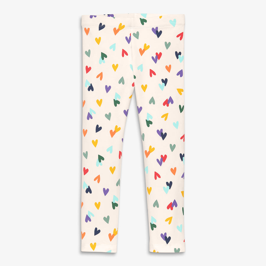 Kids legging in rainbow confetti hearts