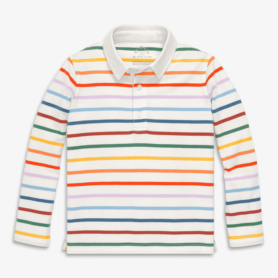 Kids long sleeve polo in rainbow stripe