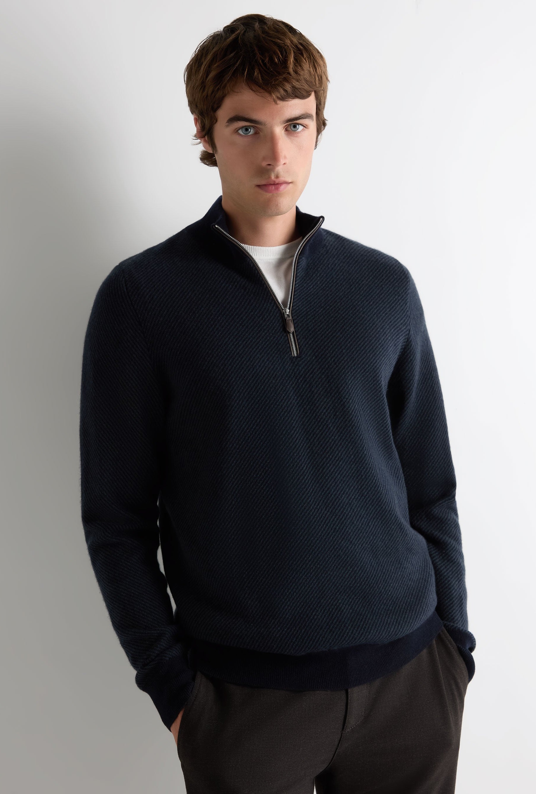 Men's Temple Jacquard Half Zip Cashmere Jumper