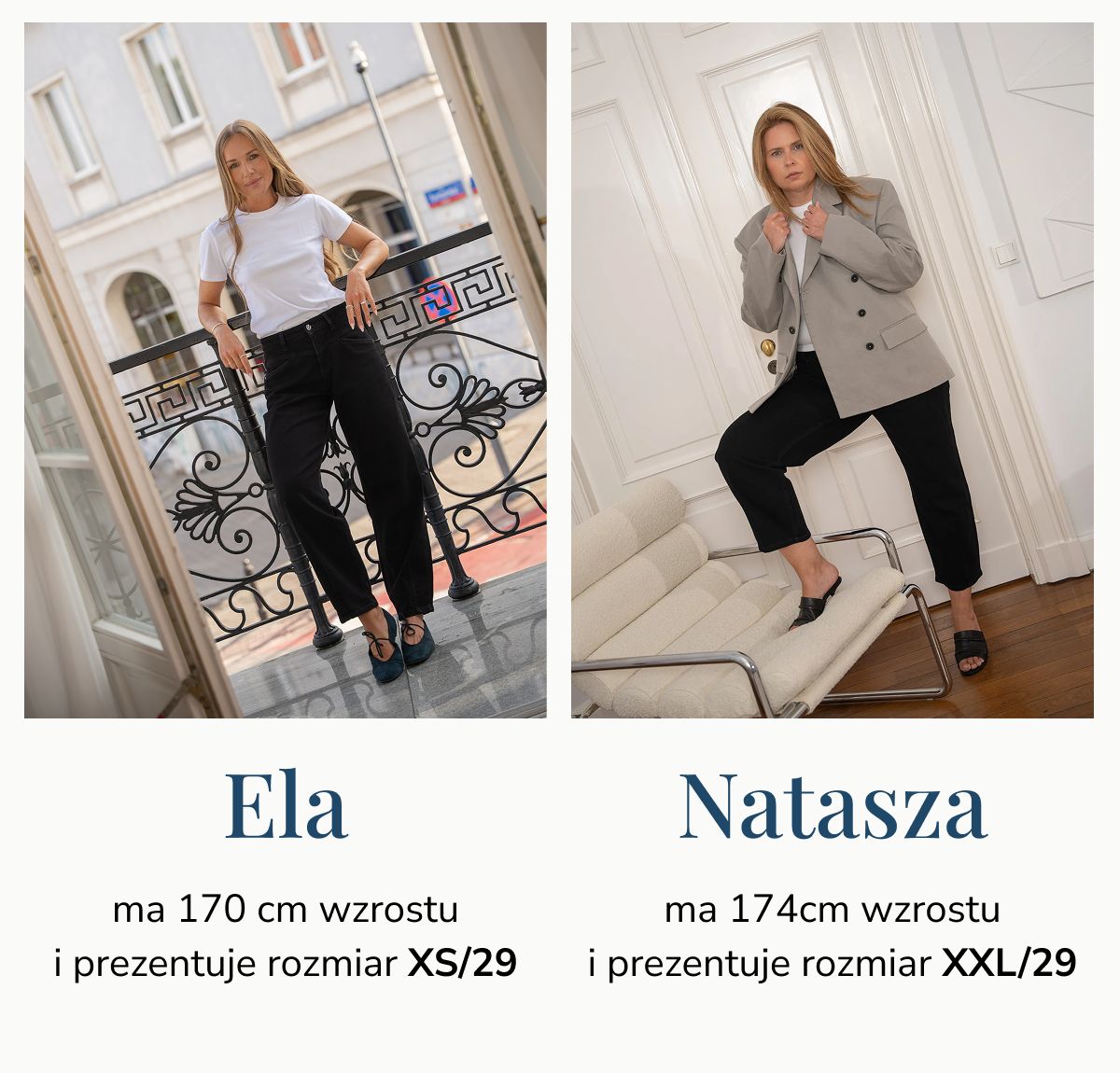 Model ANNA czarna w rozmiarze XS vs XXL