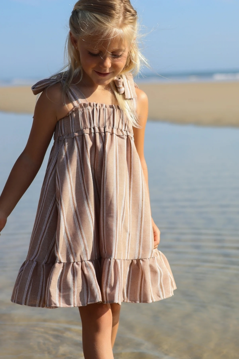 Evie Tunic Dress (Mocha Stripe Linen)