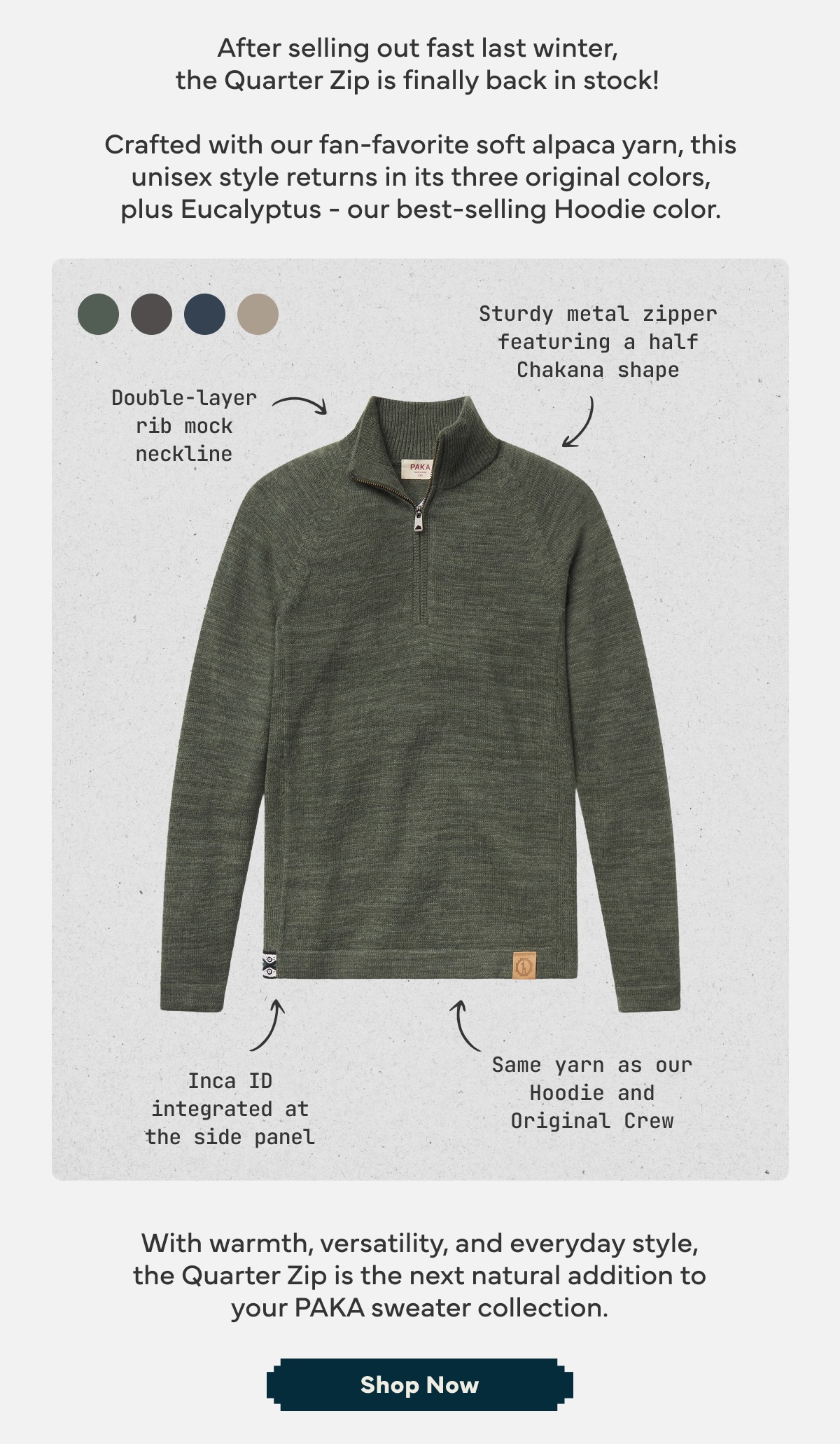 The Quarter Zip is back in stock