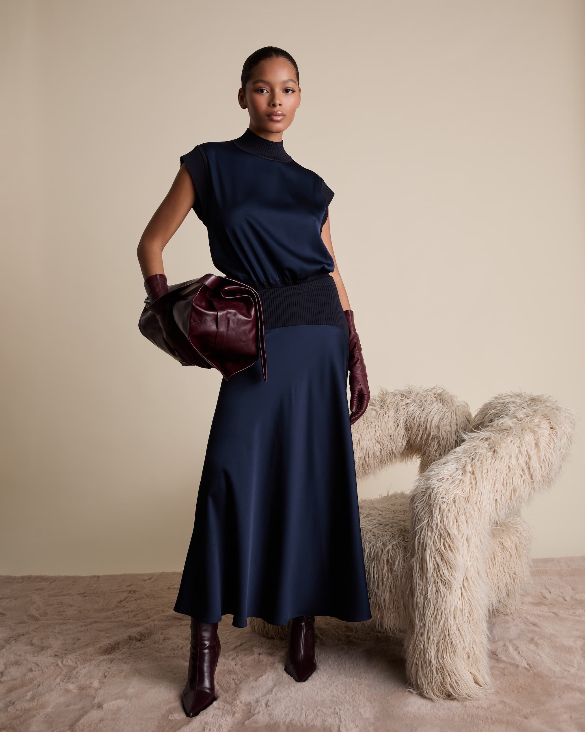 florere florere knitted satin midi dress Knit & Peplum Halterneck – Sunset