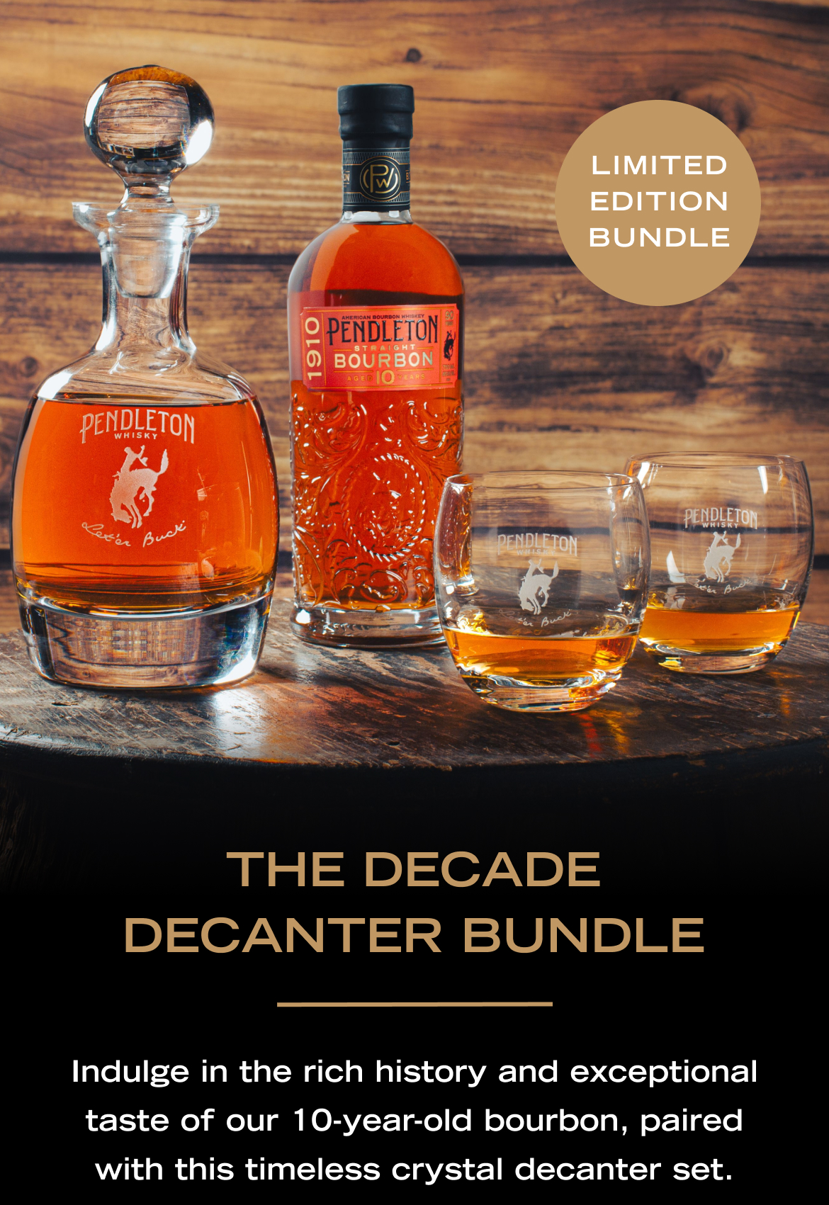 LIMITED EDITION BUNDLE. THE DECADE DECANTER BUNDLE. Indulge in the rich history and exceptional taste of our 10-year-old bourbon, paired with this timeless crystal decanter set. 