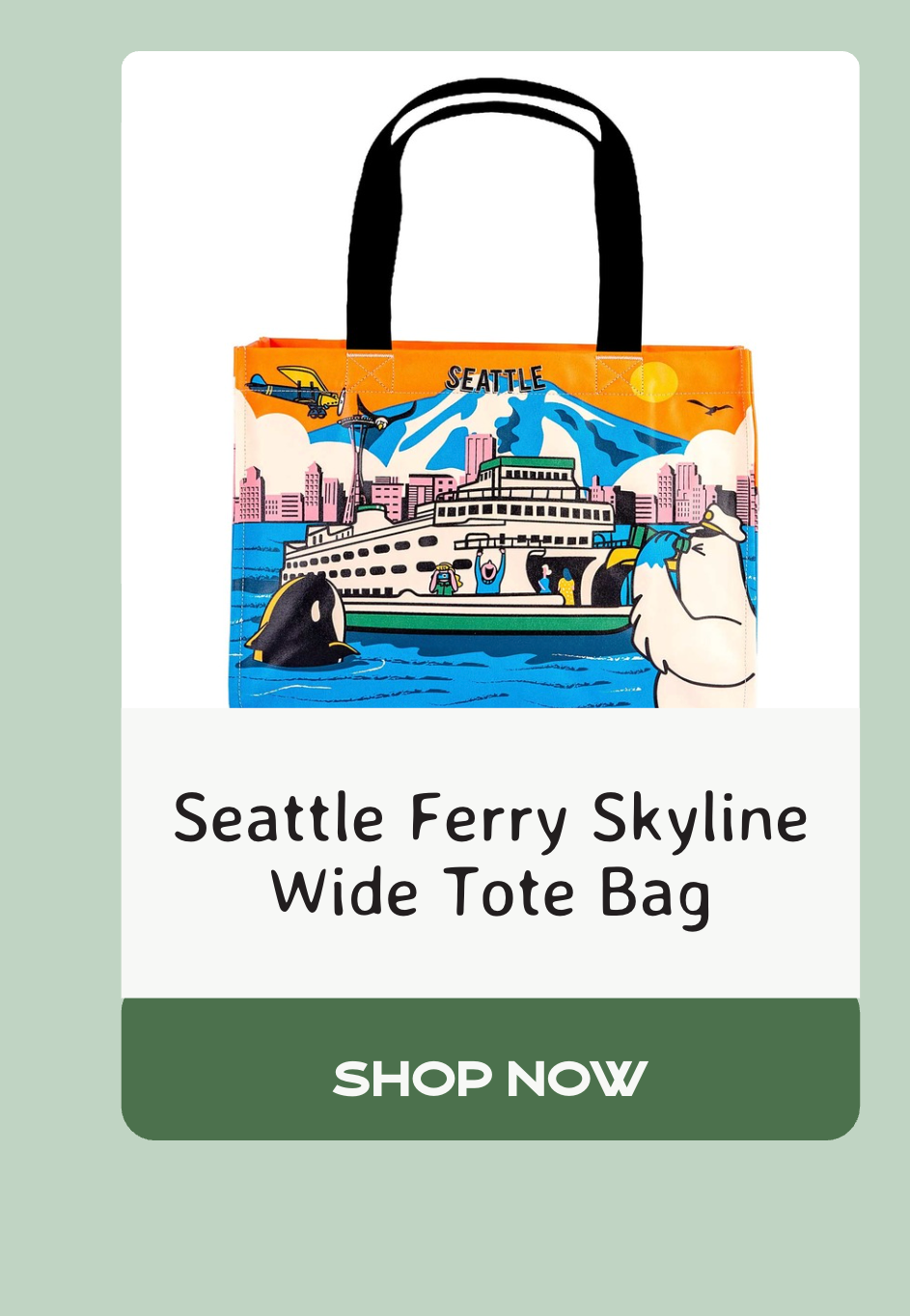 Seattle Ferry Skyline Wide Tote Bag