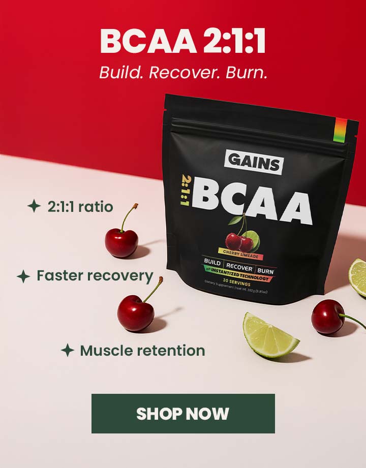 BCAA 2:1:1 - Build. Recover. Burn. 2:1:1 ratio. Faster Recovery. Muscle retention. 