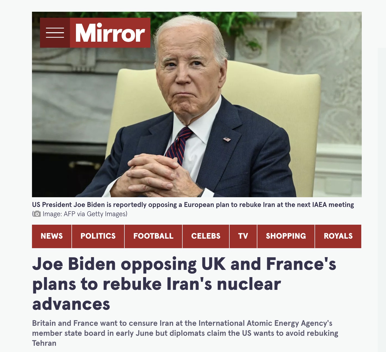 Joe Biden opposing Uk & France's plans