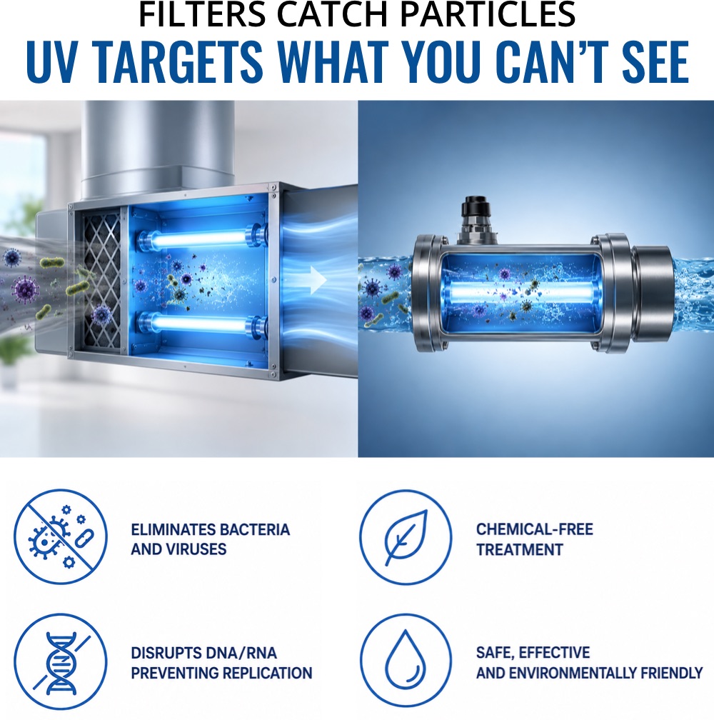 Filters Catch Particles. UV Targets what you can't see