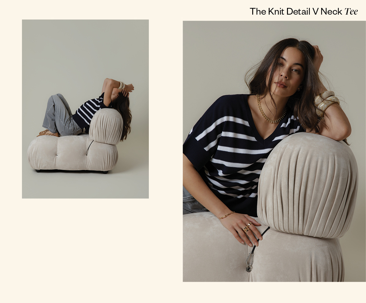 The Knit Detail V Neck Tee
