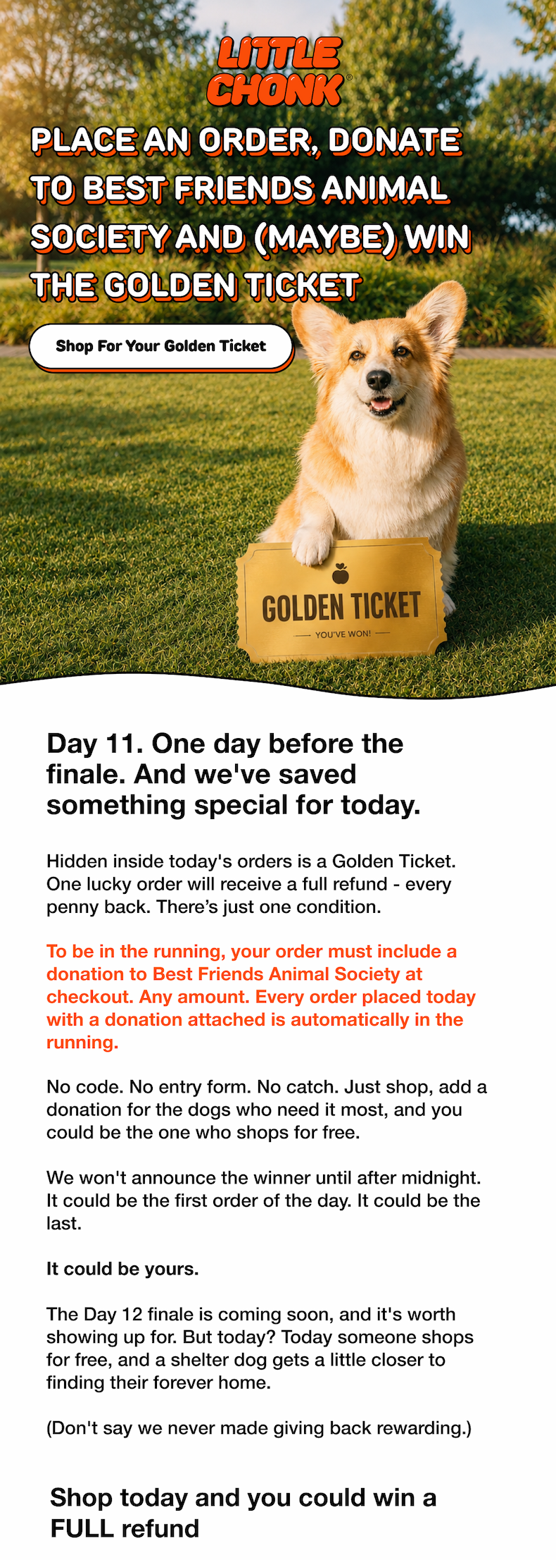 ONE ORDER TODAY GETS A FULL REFUND WITH THE GOLDEN TICKET