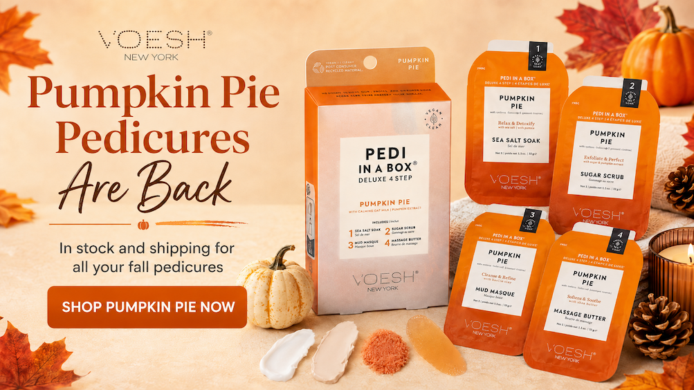 Pumpkin Pie Pedicures are back - featuring Voesh Pedi in a Box in Pumpkin Pie scent