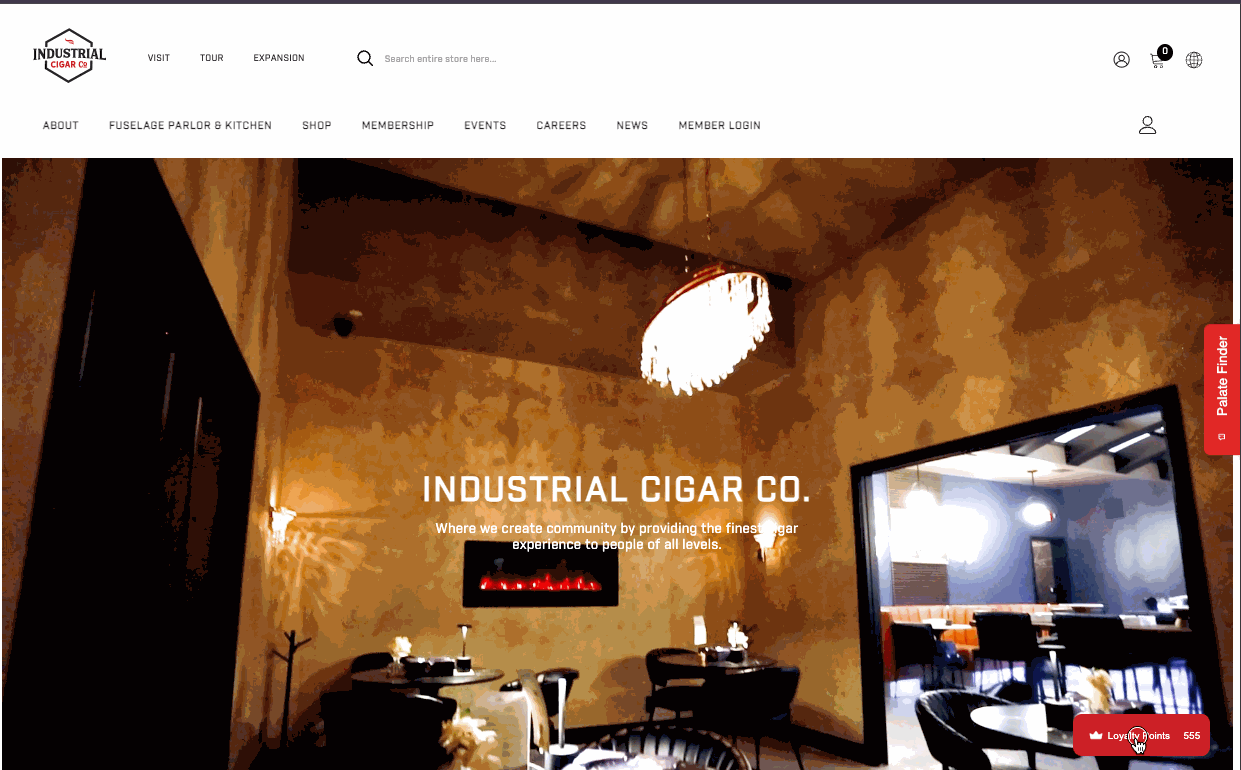 Opening the loyalty account widget on IndustrialCigars.co