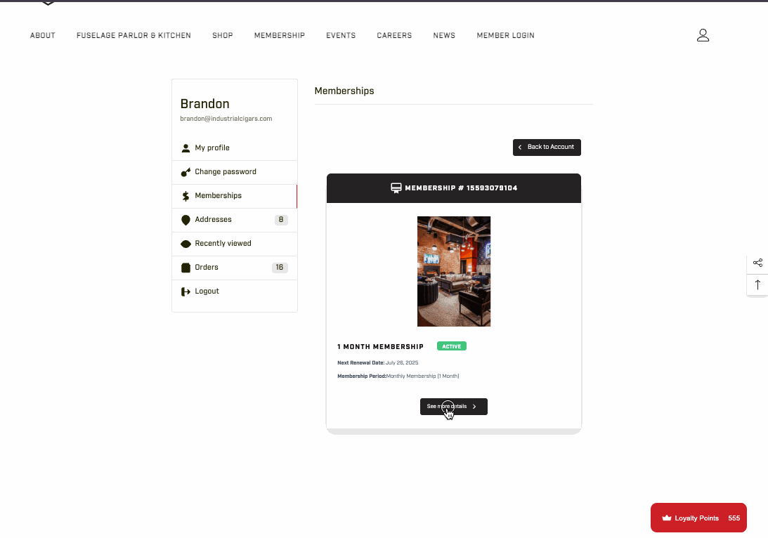 Applying a claim code in the Memberships tab of the member portal