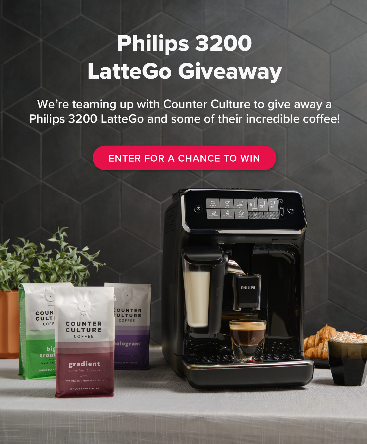 Philips 3200 LatteGo Giveaway We’re teaming up with Counter Culture to give away a Philips 3200 LatteGo and some of their incredible coffee! [Enter for a Chance to Win]