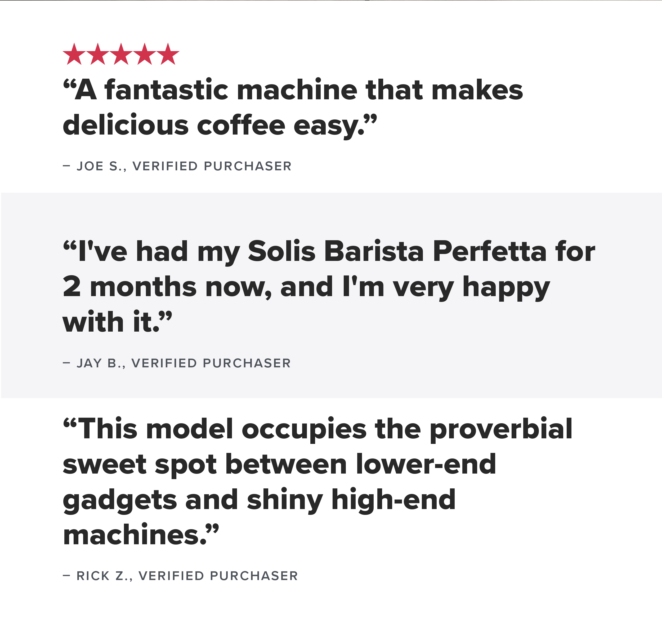 "A fantastic machine that makes delicious coffee easy." - Joe S., verified purchaser