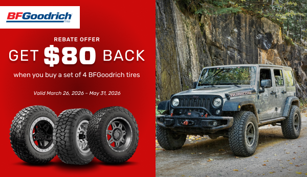 Get $80 back when you buy a set of 4 BFGoodrich tires
