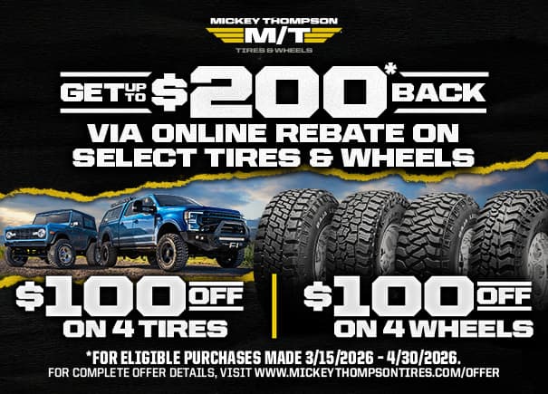 Get up to $200 back via online rebate on select tire & wheels
