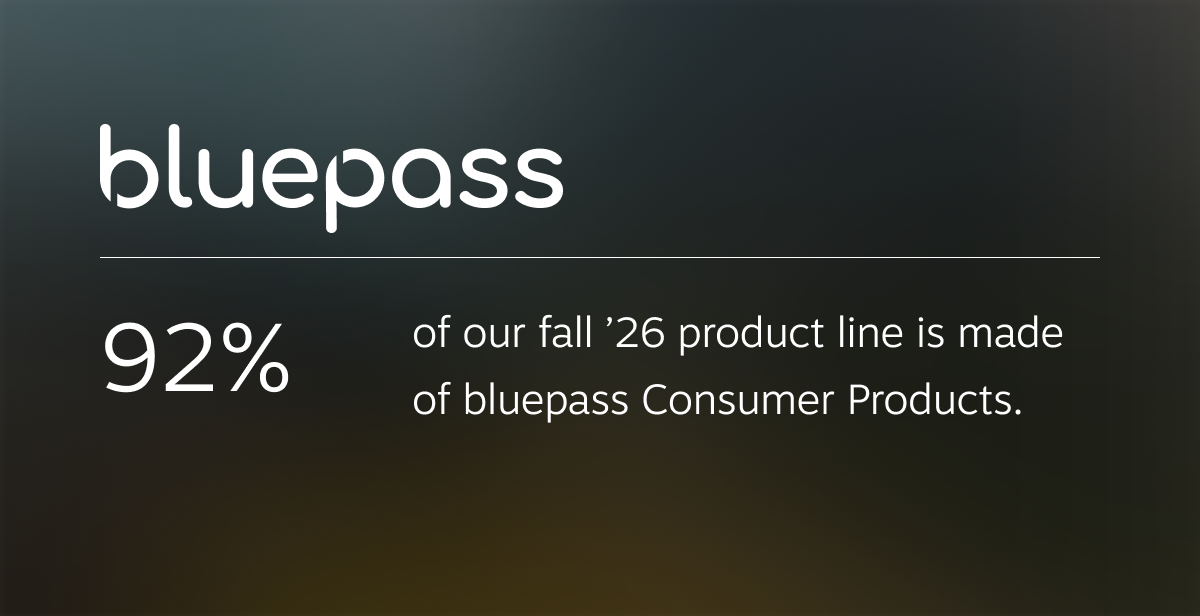 92% of our Fall 2026 product line is made of bluepass Consumer Products | Learn More