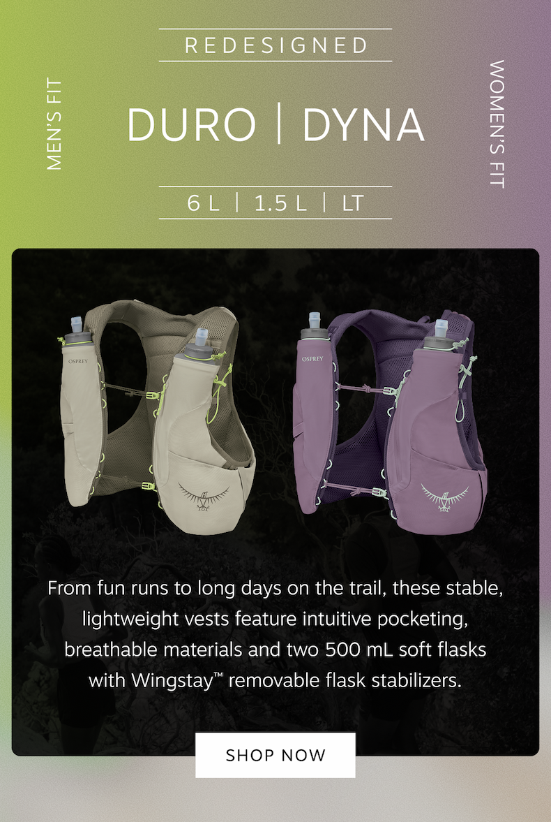 Lightweight, breathable Duro/Dyna running vests support short fun runs and long days on the trail | Shop Now