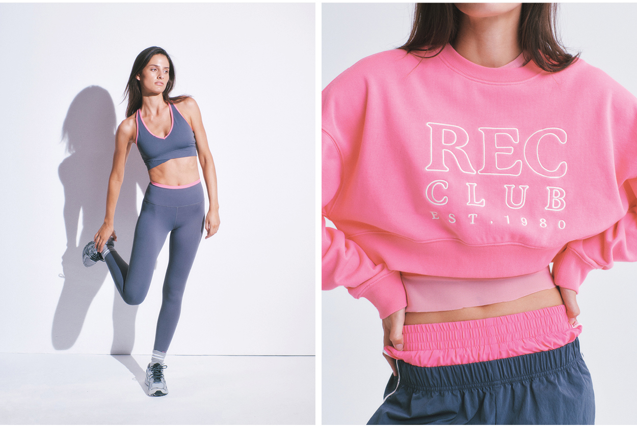 P.E Nation grey activewear set and pink cropped sweat.