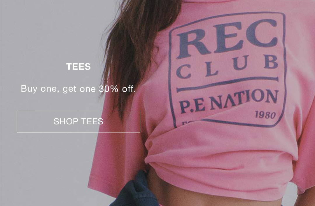 Close up shot of a pink P.E Nation graphic tee.